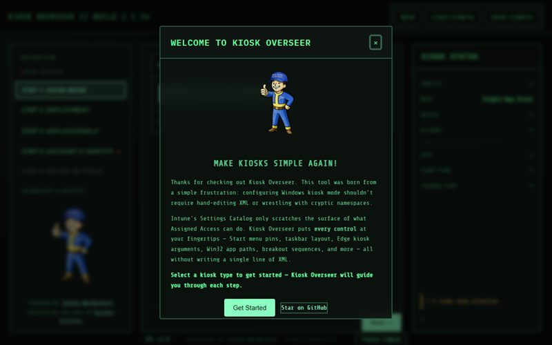 Kiosk Overseer welcome screen over the guided kiosk configuration builder
